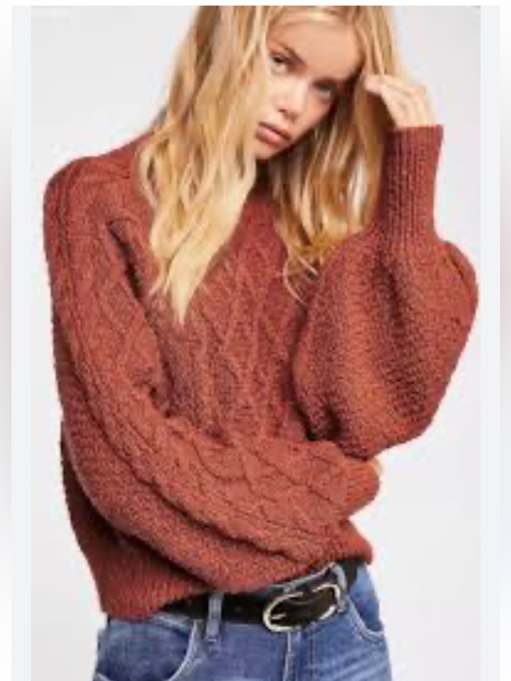 Free people Parfait textured pullover sweater in rust, size large